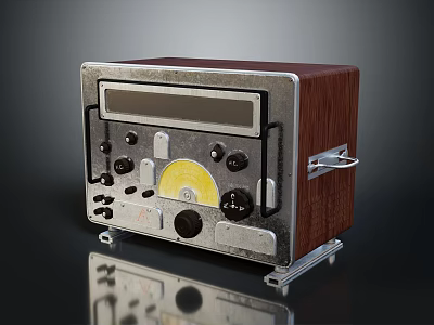 Vintage Electronic Appliance With Wooden Case Control Panel Knobs And Display Screen 3d model