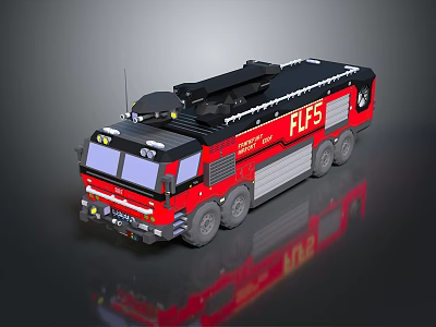 Red And Black Fire Truck With FLF5 Logo And Roof Equipment Exterior Design 3d model