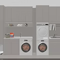 Modern Light Gray Bathroom Cabinetry With Washing Machine Dryer Storage Cabinets And Sink