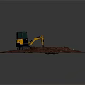 Small Yellow And Black Excavator On Red Ground With Cab And Bucket