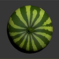 Fresh Round Watermelon With Green Yellow Stripes And Curved Vine Top For Household Use