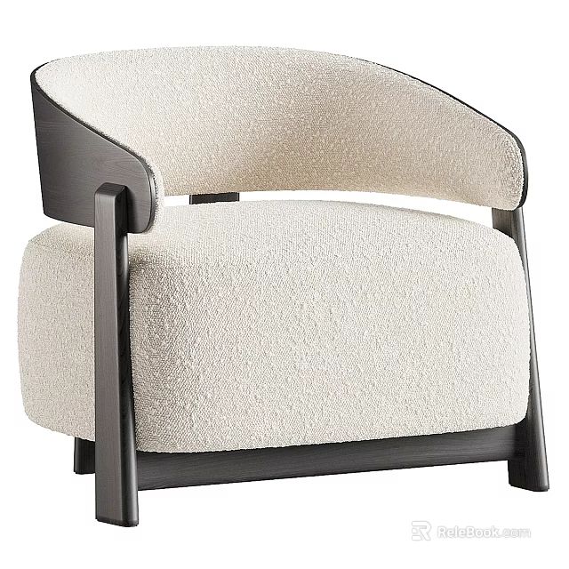 Modern Beige Single Sofa With Textured Fabric Upholstery And Dark Wooden Armrests 3d model 