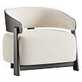 Modern Beige Single Sofa With Textured Fabric Upholstery And Dark Wooden Armrests