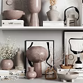 Modern Decorative Ornament Set with Vases Art Prints Books and Dried Flowers