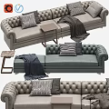Tufted Sofa Designs in Gray and Green with Pillows Blankets and Side Table 3d model