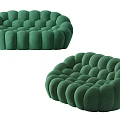 Modern Grey and Green Curved Multi Person Sofa with Tufted Design 3d model