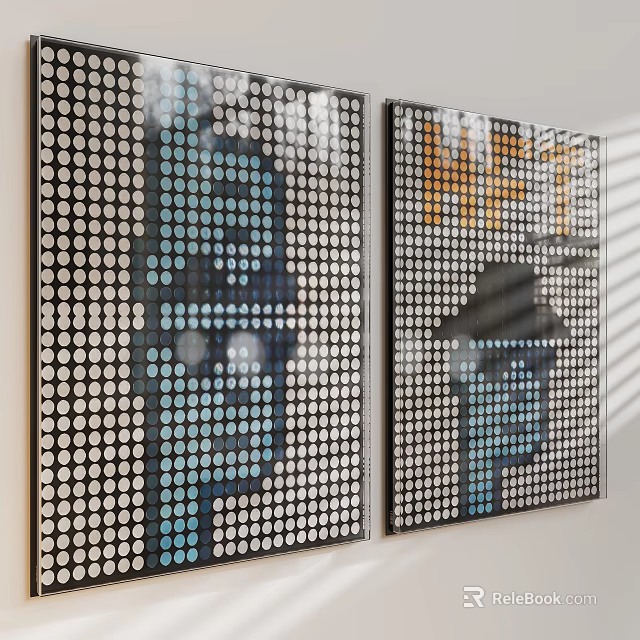 Abstract Painting Dot Composed Grid Pattern With Human Face Outline NFT Text Blue Yellow Tones 3d model