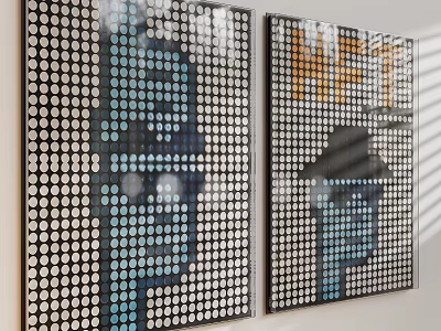 Abstract Painting Dot Composed Grid Pattern With Human Face Outline NFT Text Blue Yellow Tones 3d model