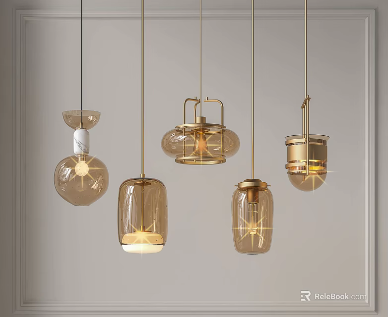 Modern Minimalist Pendant Lights With Golden Metal And Transparent Glass Design 3d model 