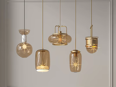 Modern Minimalist Pendant Lights With Golden Metal And Transparent Glass Design 3d model
