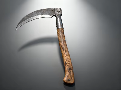 Vintage Sickle With Wooden Handle And Sharp Metal Blade For Daily Use 3d model