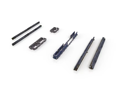 Industrial Metal Equipment Components With Long Bars Brackets And Structural Pieces 3d model