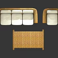 Modern Wicker Sofa Coffee Table Set With White Cushions And Armchair