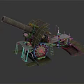Detailed Vintage Large Artillery Cannon With Metal Structure Platform And Base