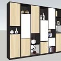 Modern Bookshelf with Wooden Shelves Displaying Books Decorative Vases Photo Frames and Ornaments