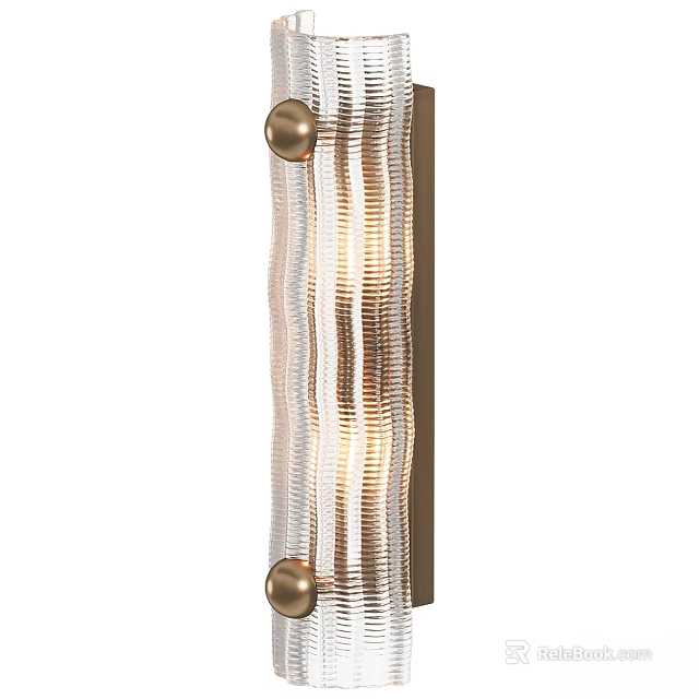Modern Decorative Wall Sconce With Ribbed Glass Shade And Brass Balls 3d model 