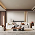 Modern Middle-ancient Style Living Room Sofa Coffee Table Combination Fabric Sofa Multi-person Sofa Leisure Chair Lazy Sofa Background Wall Floor Lamp Hanging Picture Coffee Table 3d model
