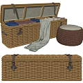 Southeast Asia Box Rattan Box Low Stool Combination 3d model
