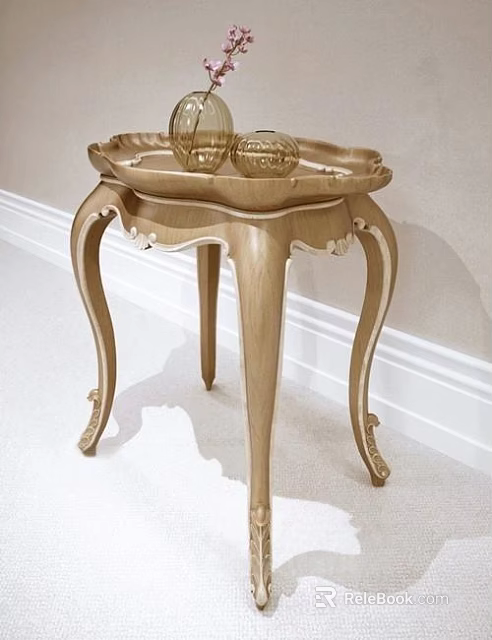 Elegant Wooden Side Table With Carved Curved Legs And Decorative Top 3d model 