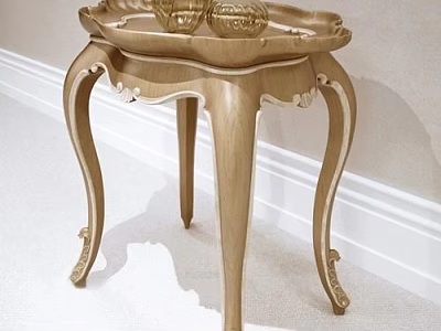Elegant Wooden Side Table With Carved Curved Legs And Decorative Top 3d model