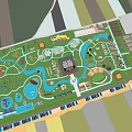 Aerial View Of Garden Landscape Design With Green Spaces Buildings And Pathways
