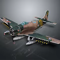Military Aircraft With Camouflage Paint Bombs Under Wings And Propeller On Dark Background