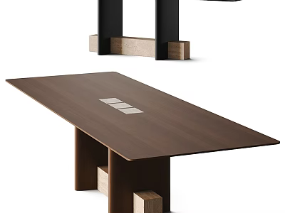 Modern Wooden Dining Table With Minimalist Dark Brown Tabletop And Geometric Legs 3d model