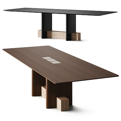 Modern Wooden Dining Table With Minimalist Dark Brown Tabletop And Geometric Legs 3d model