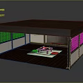 Japanese Style Wooden Pavilion Interior With Tatami Tea Table And Lattice Windows