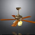 Electric Ceiling Fan With Wooden Blades Metal Base And Home Lighting Design