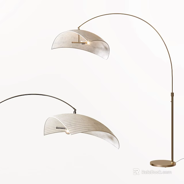 Modern Minimalist Floor Lamp With White Striped Shade And Curved Metal Stand 3d model 