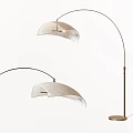 Modern Minimalist Floor Lamp With White Striped Shade And Curved Metal Stand