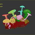 Colorful Mushrooms Growing on Natural Wood Log with Various Sizes and Shapes