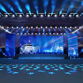 Event Stage With Blue Lights LED Screens And Star Floor