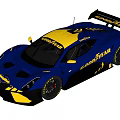 Blue And Yellow Monster Race Car With Aerodynamic Design And Rear Wing