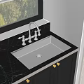 Stainless Steel Kitchen Sink With Silver Faucet On Black Marble Countertop And Dark Cabinets