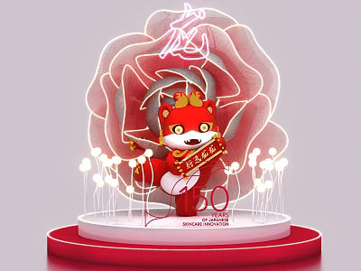Photo Spot Featuring Illuminated Rose Red Dragon Cartoon Fox And Golden Decor 3d model