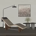 Minimalist Lounge Chair with Wooden Frame Light Cushion and Floor Lamp Abstract Painting Green Plant