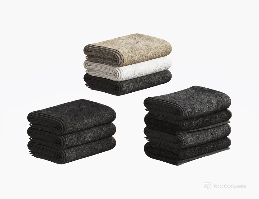 Soft Absorbent Stacked Towels in Various Colors Brown White and Black 3d model 