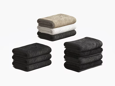 Soft Absorbent Stacked Towels in Various Colors Brown White and Black 3d model