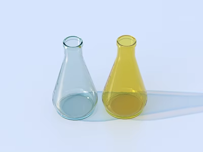 Transparent Conical Glass Bottles In Blue And Yellow Colors For Daily Household Use 3d model