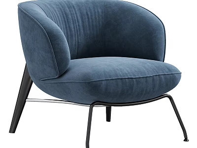 Blue Velvet Single Sofa With Curved Backrest And Black Metal Legs Modern Design 3d model