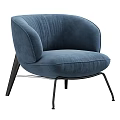 Blue Velvet Single Sofa With Curved Backrest And Black Metal Legs Modern Design