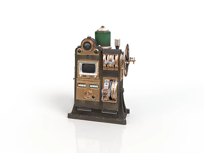 Vintage Mechanical Equipment With Green Top Knobs Dials And Metal Body 3d model
