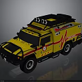 Yellow Emergency Rescue Vehicle With Red Stripes And Roof Mounted Equipment