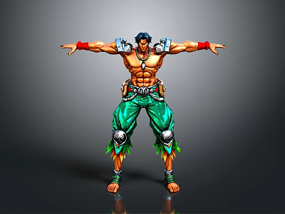 Muscular Man With Green Pants Metal Armor And Red Wristbands Arms Outstretched 3d model