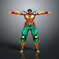 Muscular Man With Green Pants Metal Armor And Red Wristbands Arms Outstretched