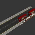 Red Double Decker Bus At Bus Stop With Brick Wall Trash Can And Another Bus 3d model