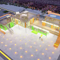 Modern Museum Building With Colorful Yellow Green Structures And Open Exhibition Space