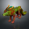Detailed Mystical Wolf With Antlers And Green Brown Leaves Design